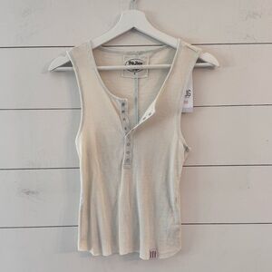 NWT BDG Snap Ribbed Tank cream and light blue lined Size Small